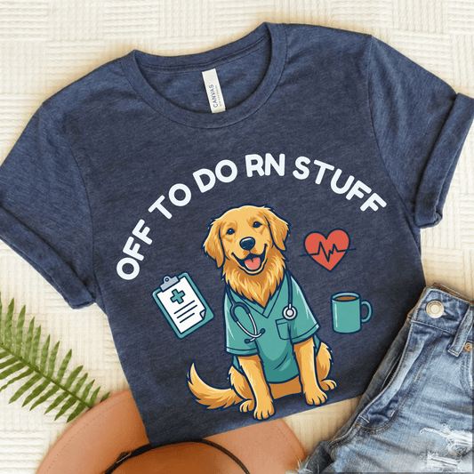 Golden Retriever RN Nurse Funny Unisex TShirt Heather Navy