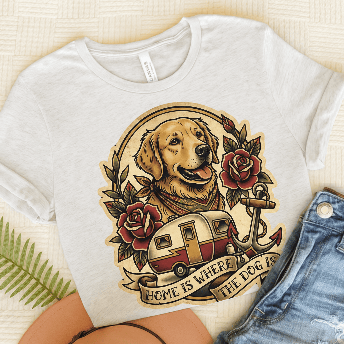 Golden Retriever RV Roadtrip Travel Unisex TShirt Ash