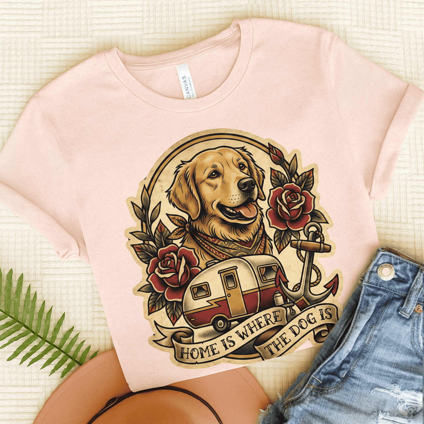 Golden Retriever RV Roadtrip Travel Unisex TShirt Soft Pink