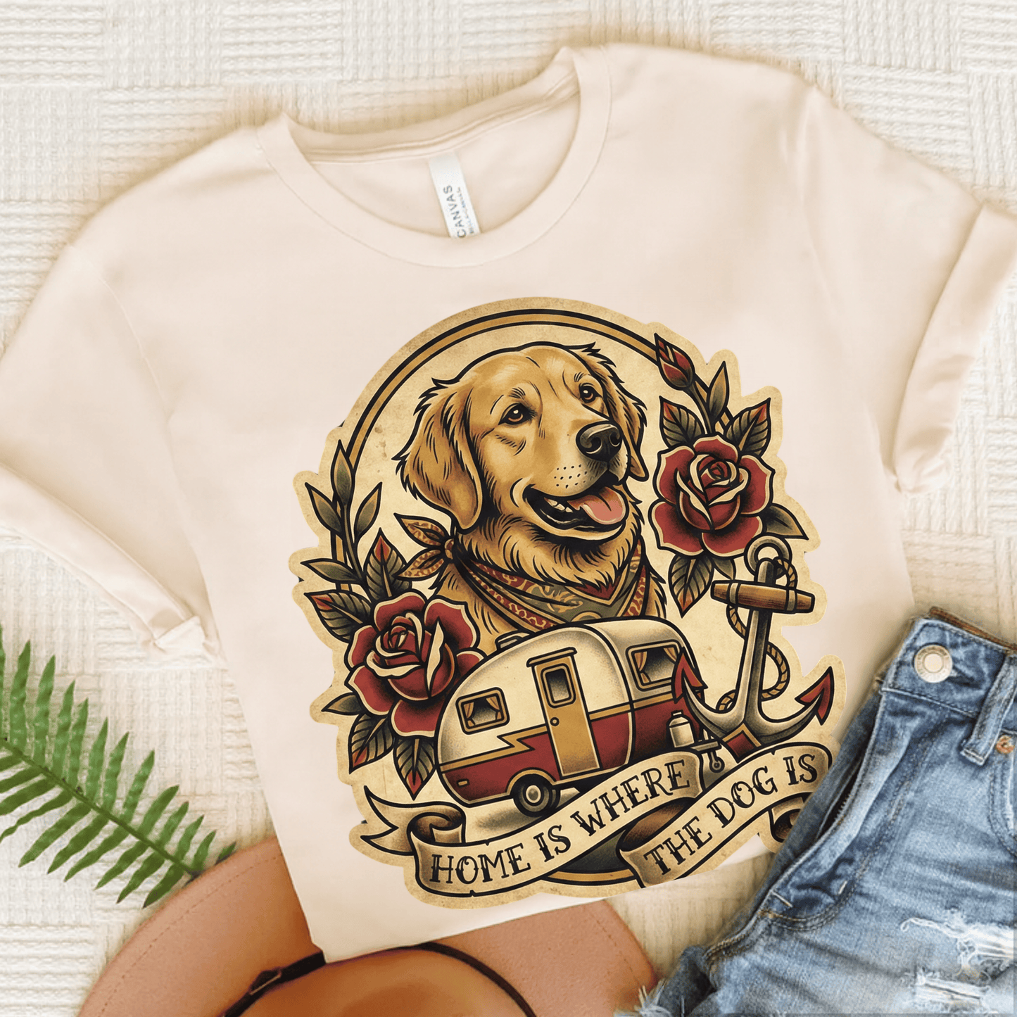 Golden Retriever RV Roadtrip Travel Unisex TShirt Natural