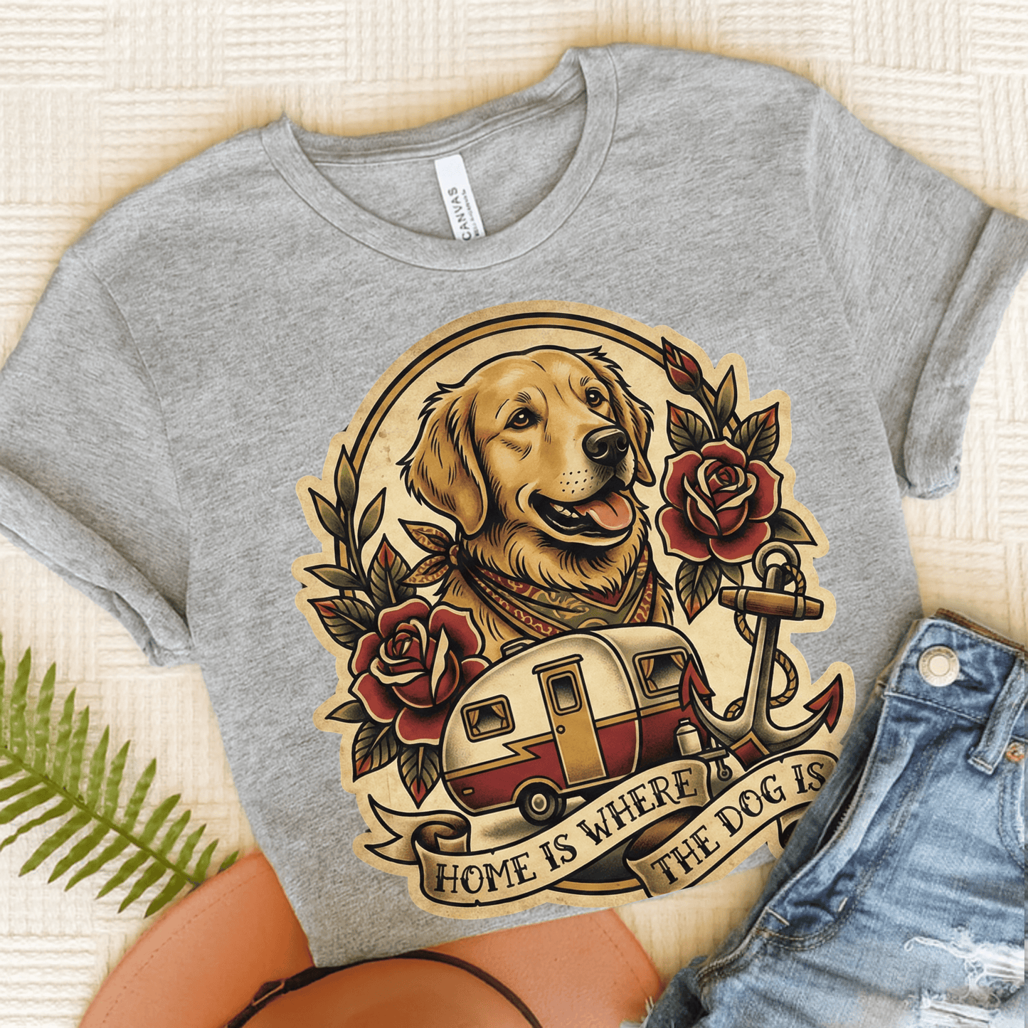Golden Retriever RV Roadtrip Travel Unisex TShirt Athletic Heather