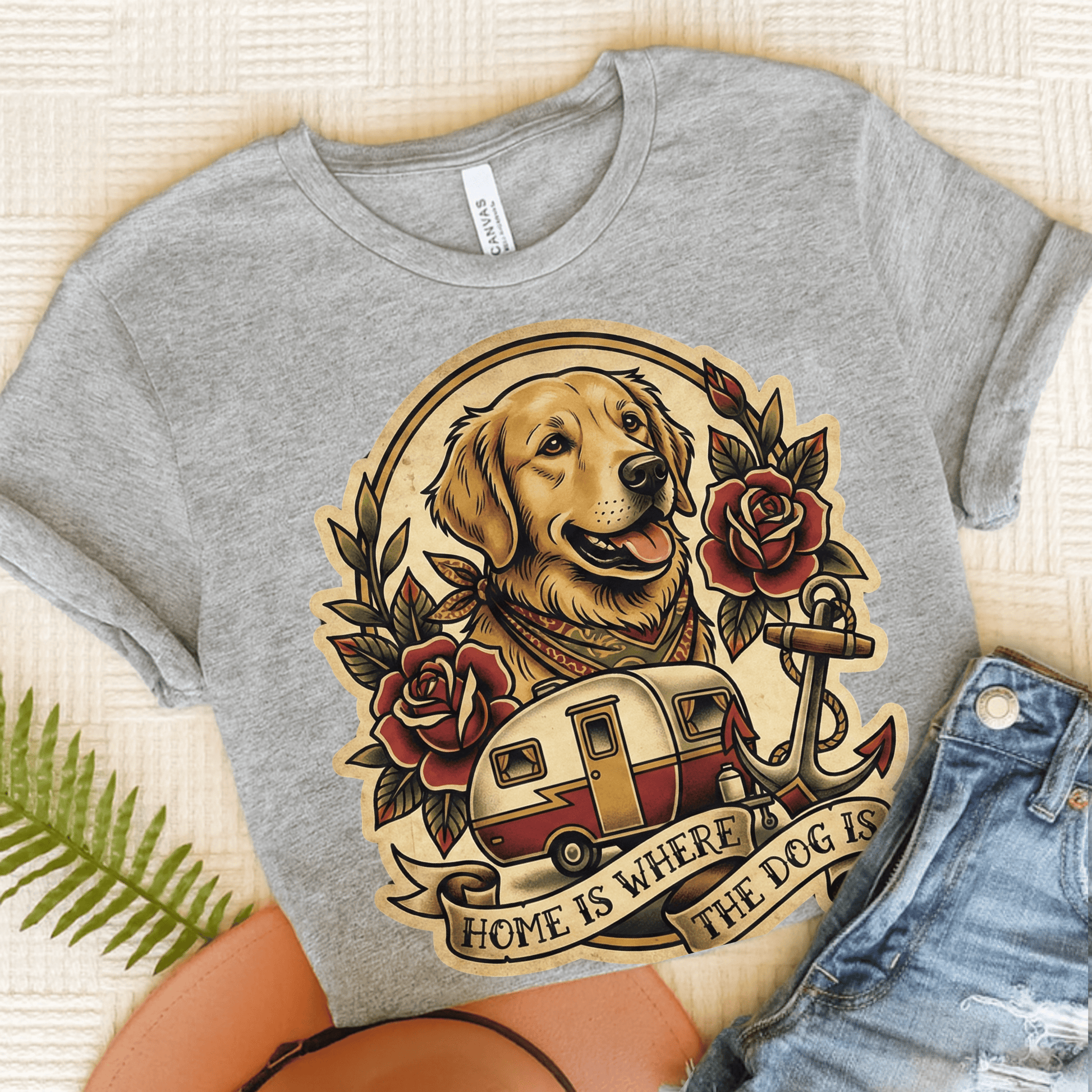 Golden Retriever RV Roadtrip Travel Unisex TShirt Athletic Heather