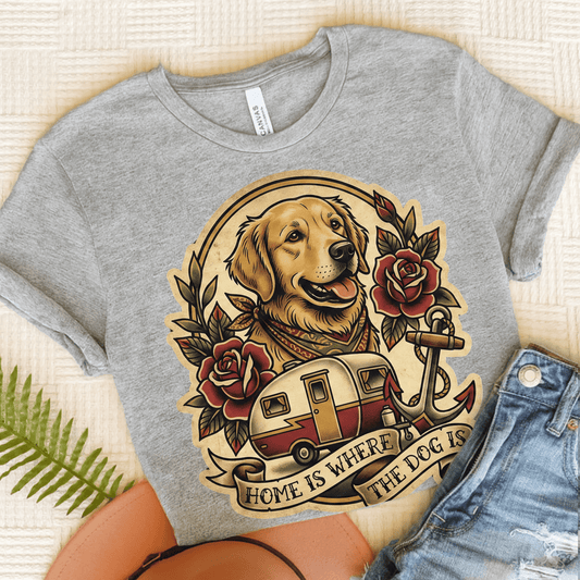 Golden Retriever RV Roadtrip Travel Unisex TShirt Athletic Heather