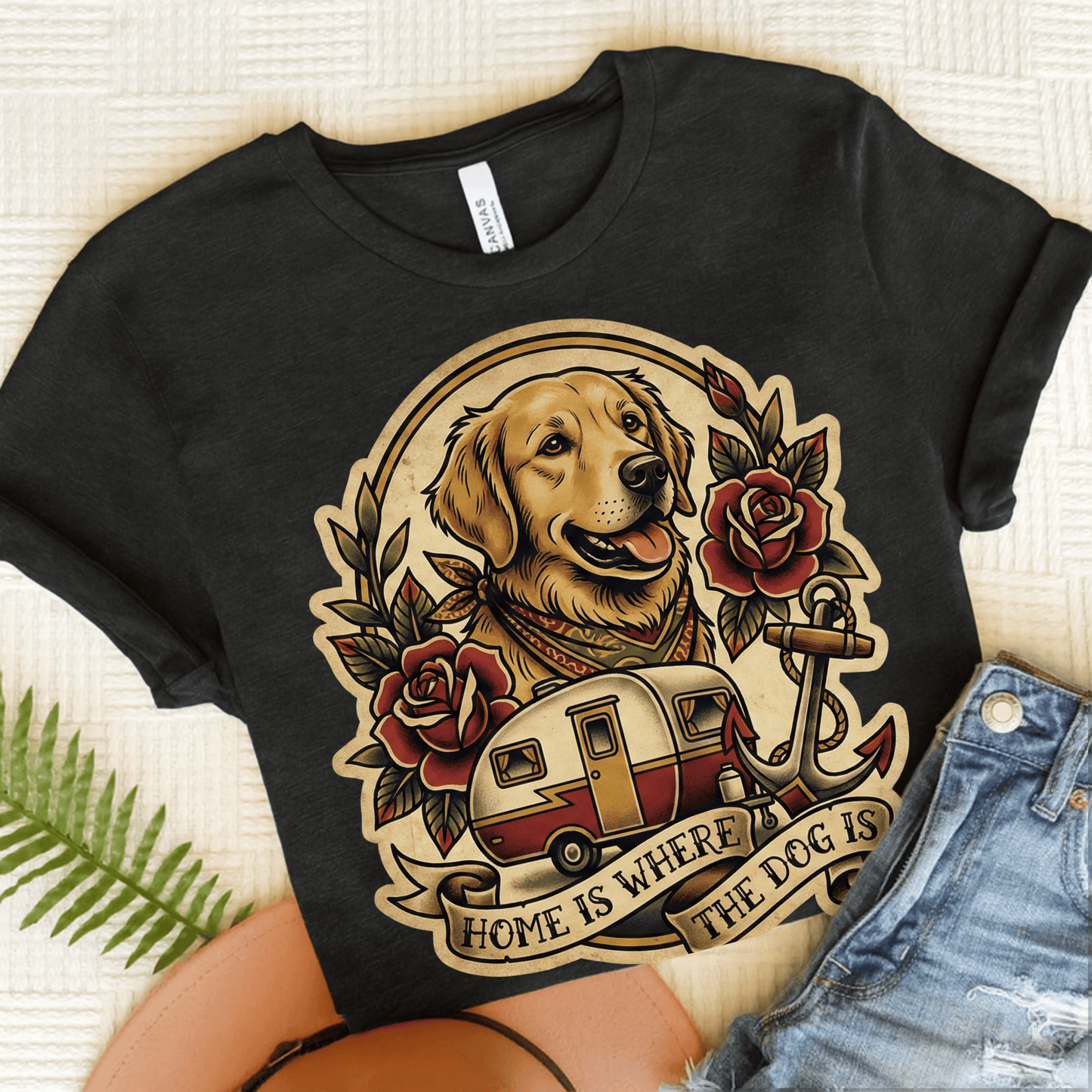 Golden Retriever RV Roadtrip Travel Unisex TShirt Dark Grey Heather