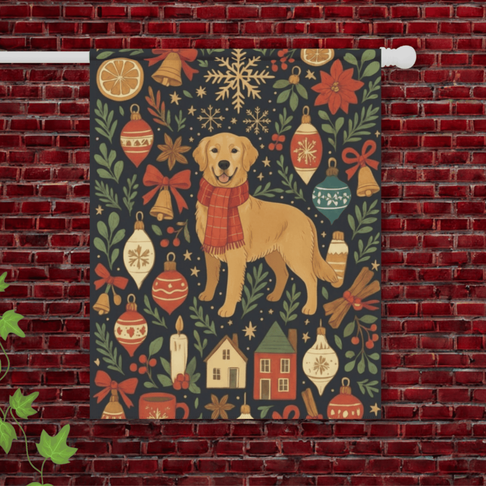 Golden Retriever Scandinavian Winter Garden Yard Flag 24.5'' × 32''