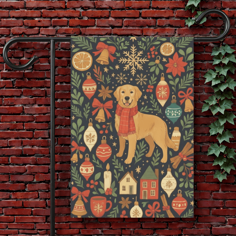 Golden Retriever Scandinavian Winter Garden Yard Flag 12'' × 18''