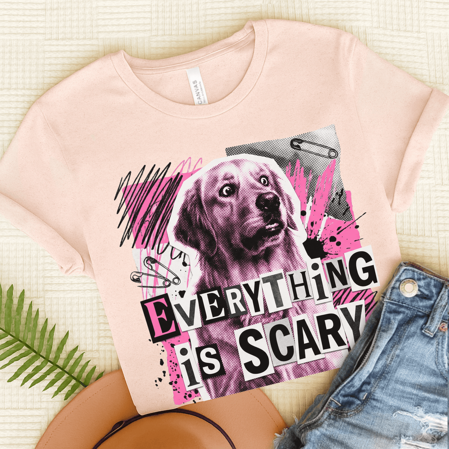 Golden Retriever Scary Punk Unisex Tshirt Soft Pink