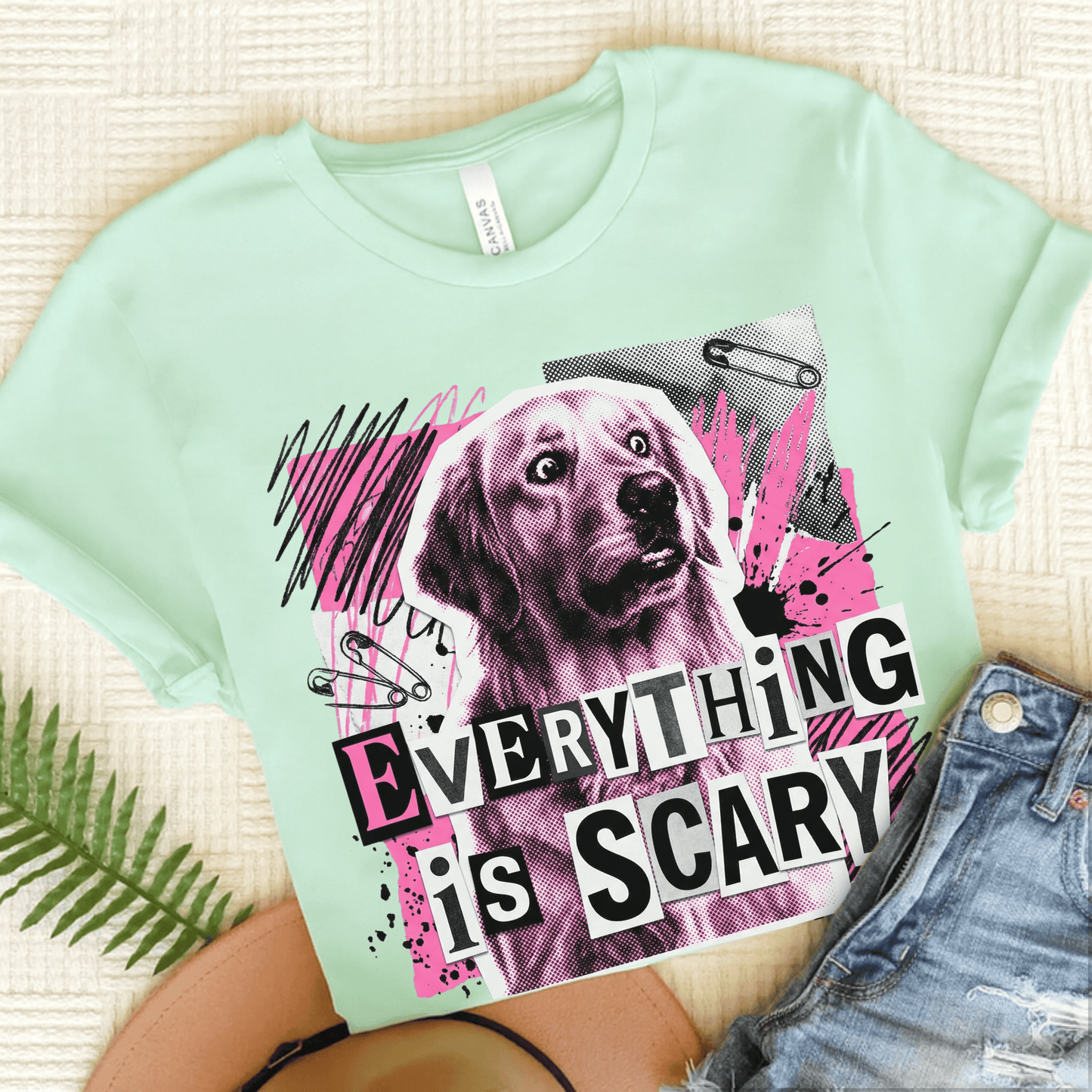 Golden Retriever Scary Punk Unisex Tshirt Heather Mint