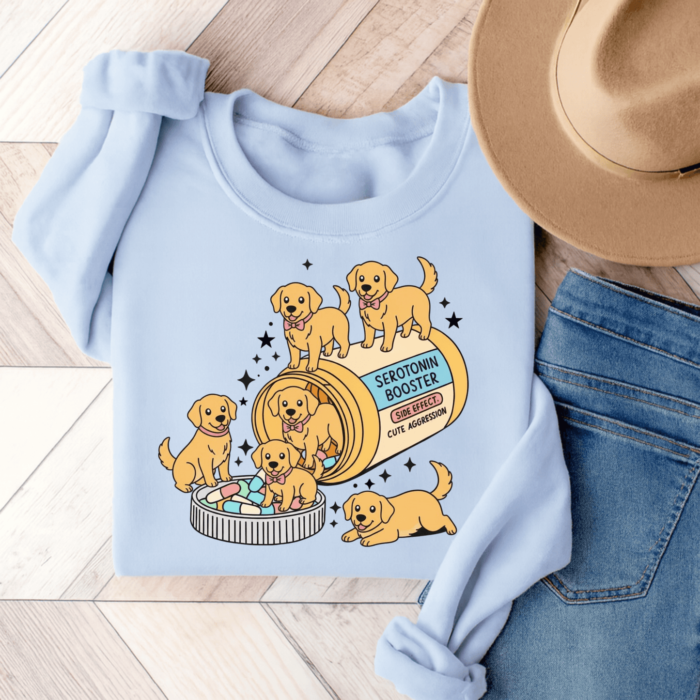 Golden Retriever Serotonin Sweatshirt Light Blue