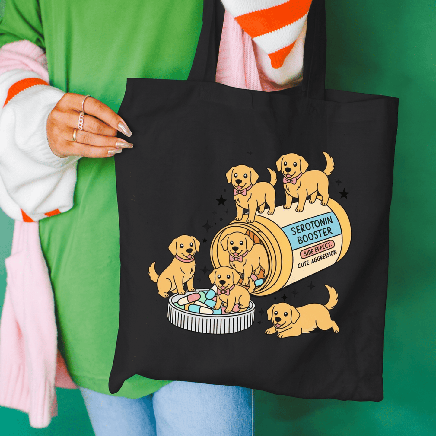 Golden Retriever Serotonin Tote Bag Black 15" x 16"