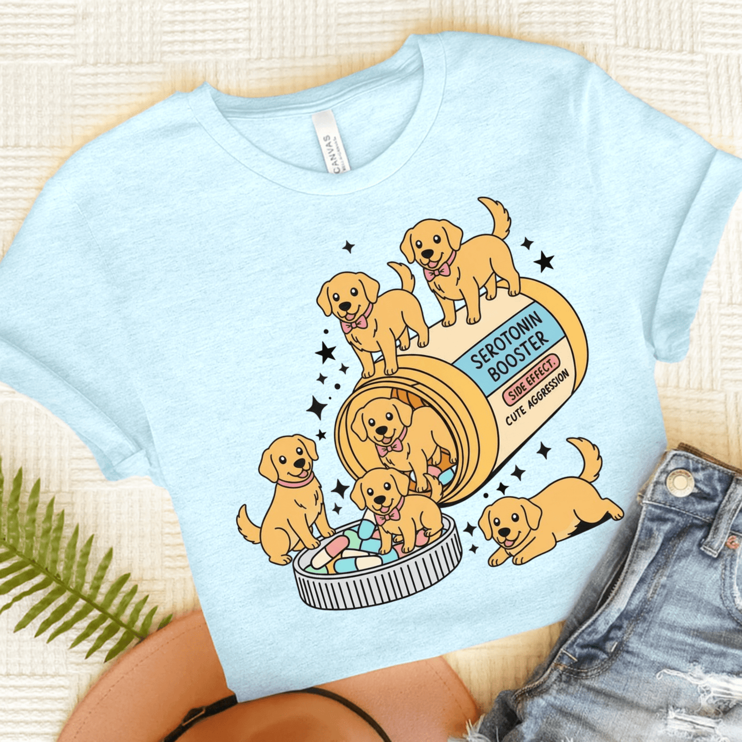 Golden Retriever Serotonin Tshirt Heather Ice Blue