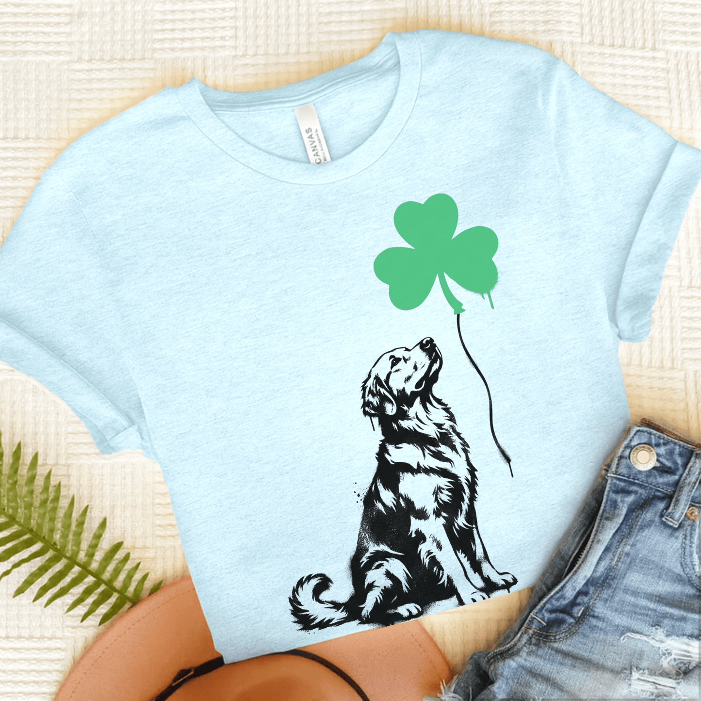Golden Retriever Shamrock Balloon Unisex Tshirt Heather Ice Blue