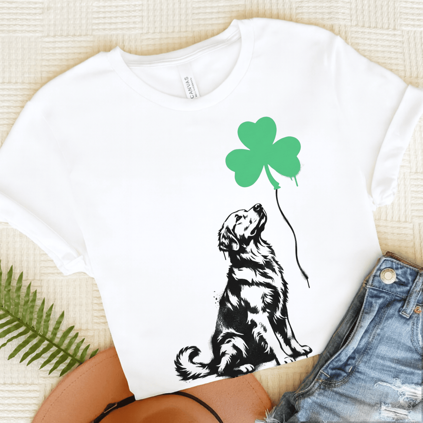 Golden Retriever Shamrock Balloon Unisex Tshirt White