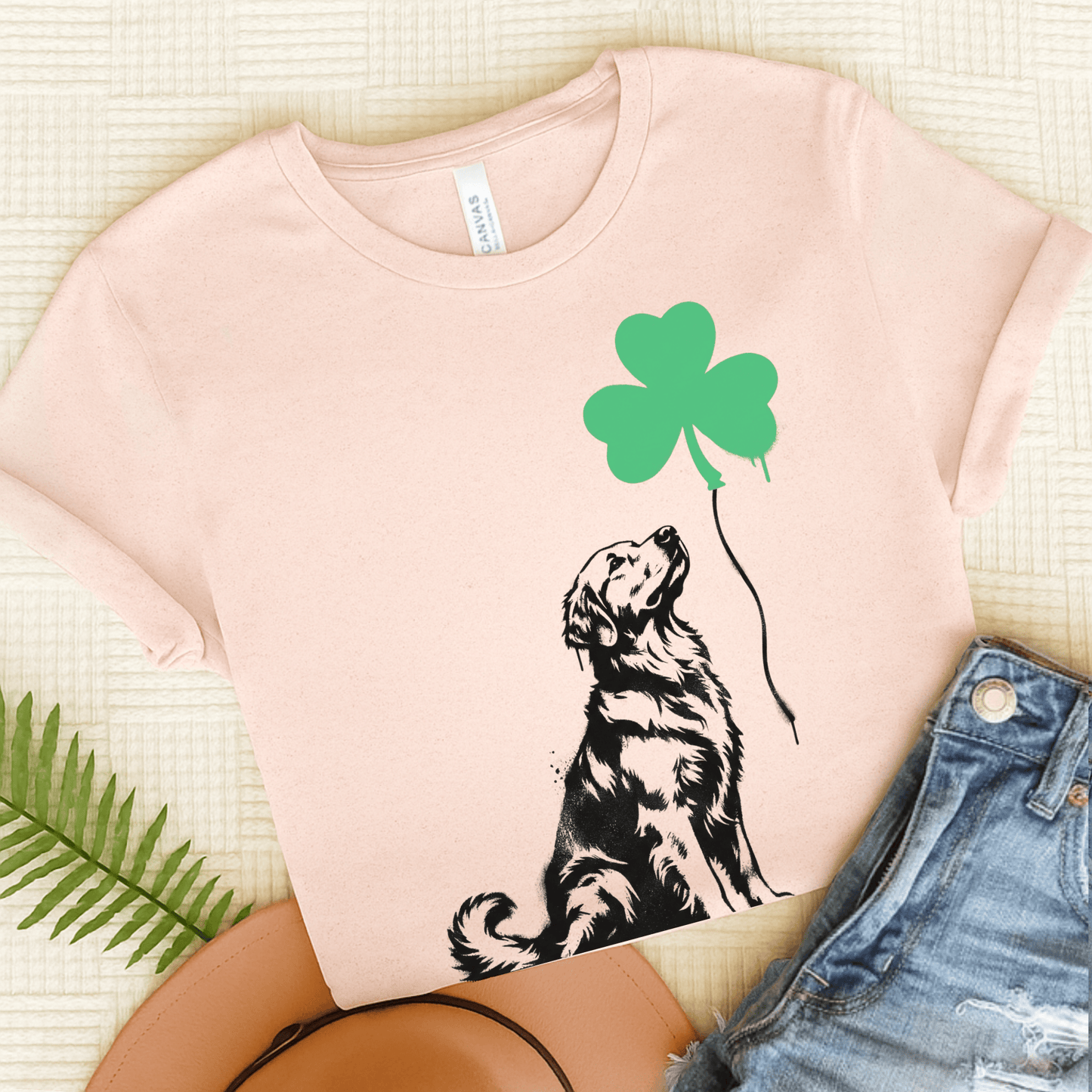 Golden Retriever Shamrock Balloon Unisex Tshirt Soft Pink