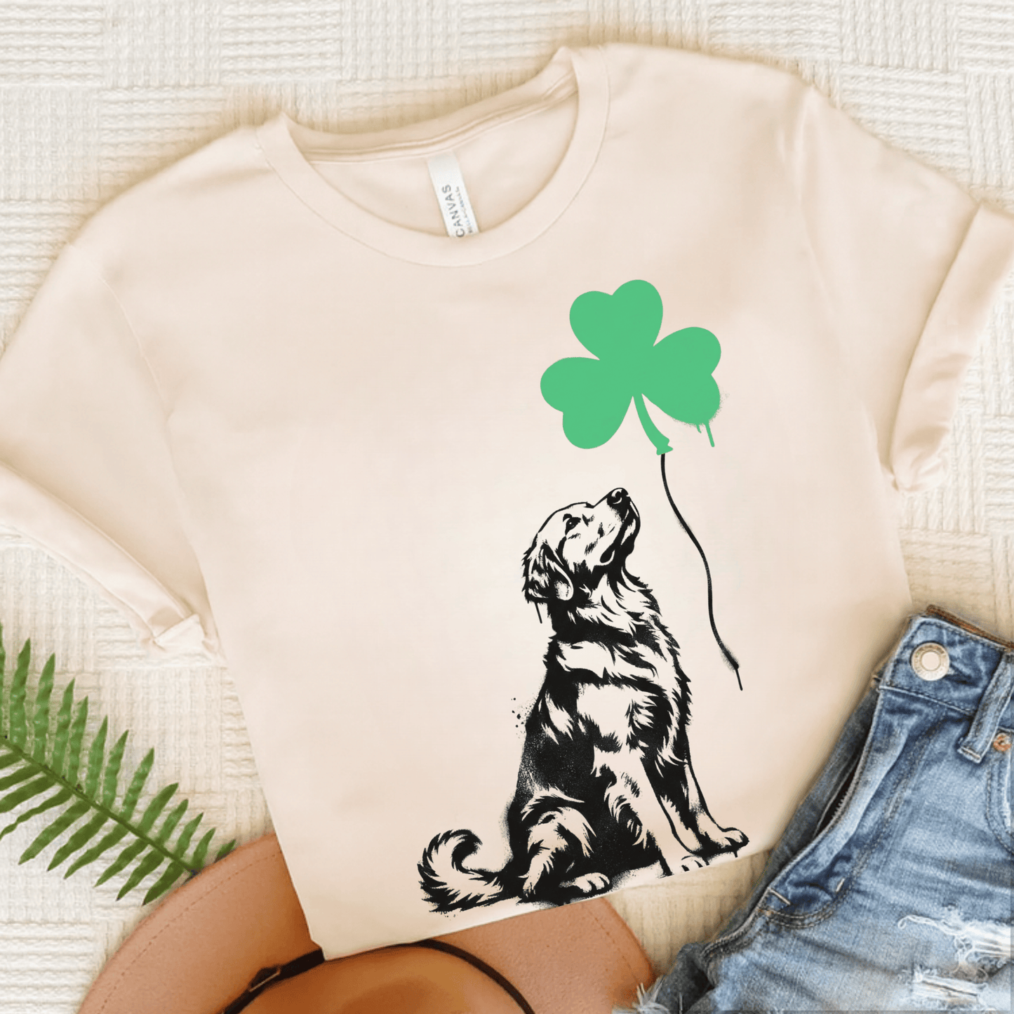 Golden Retriever Shamrock Balloon Unisex Tshirt Natural