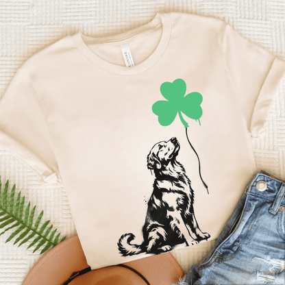 Golden Retriever Shamrock Balloon Unisex Tshirt Natural