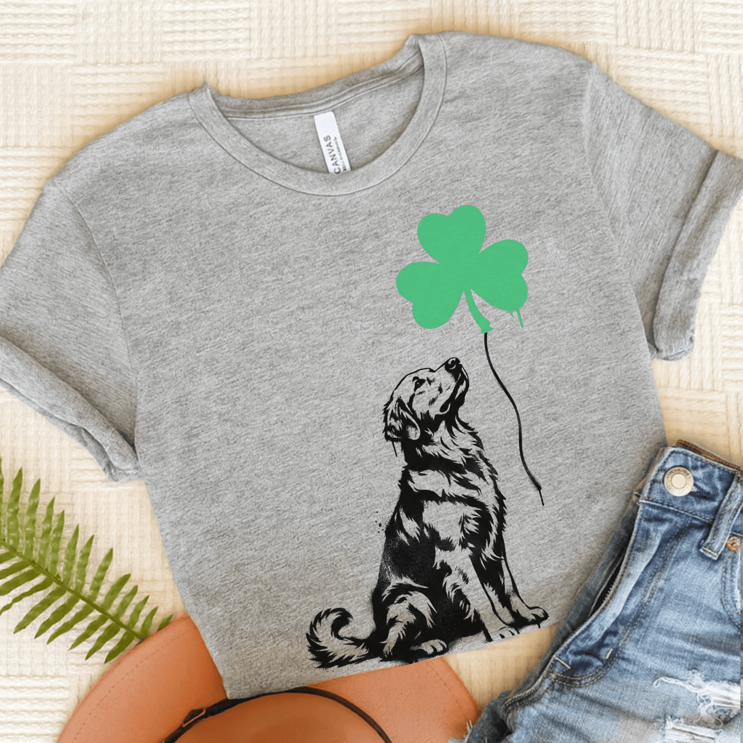 Golden Retriever Shamrock Balloon Unisex Tshirt Athletic Heather