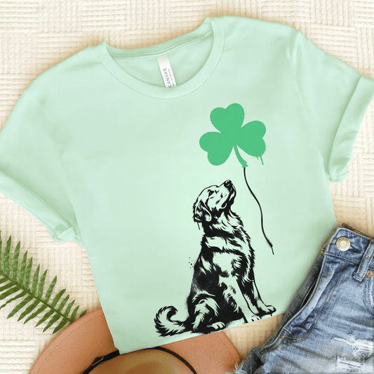 Golden Retriever Shamrock Balloon Unisex Tshirt Heather Mint