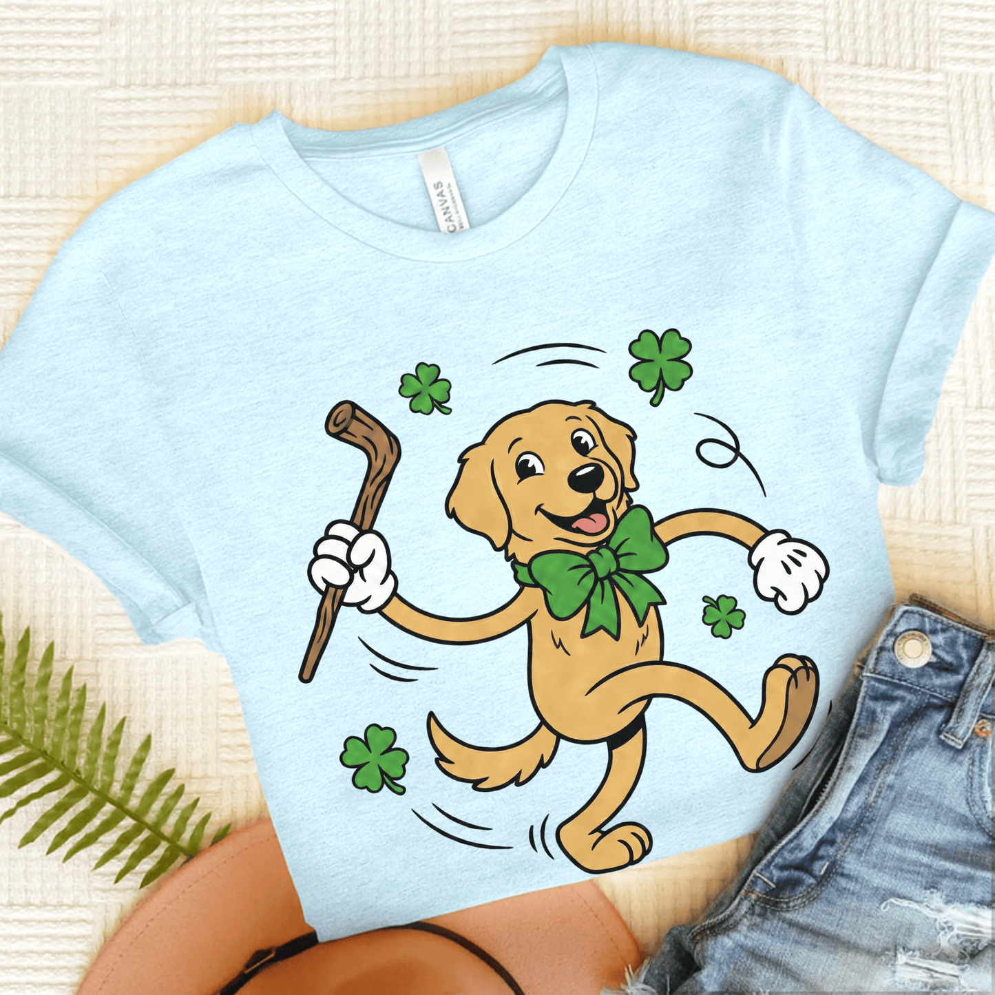 Golden Retriever Shamrock Unisex TShirt Heather Ice Blue
