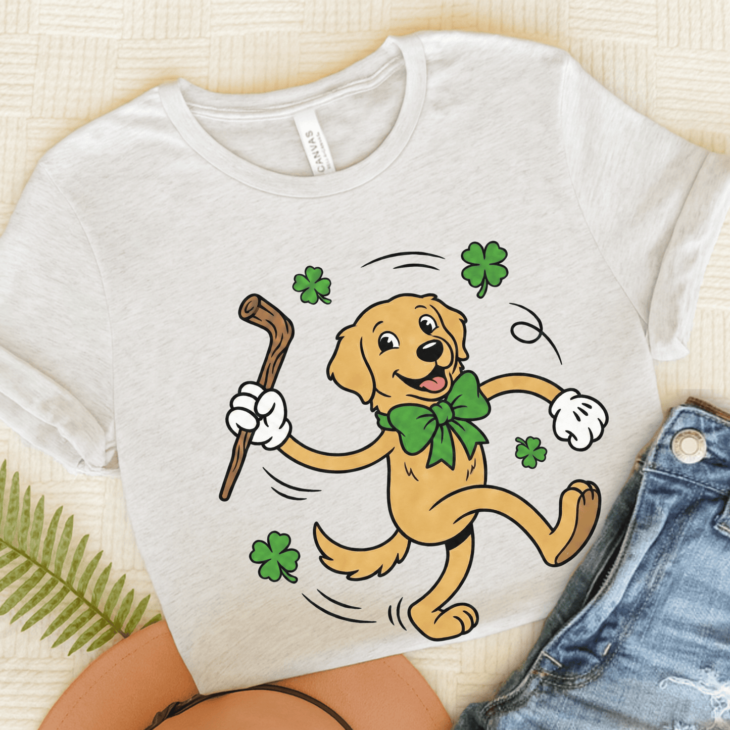 Golden Retriever Shamrock Unisex TShirt Ash