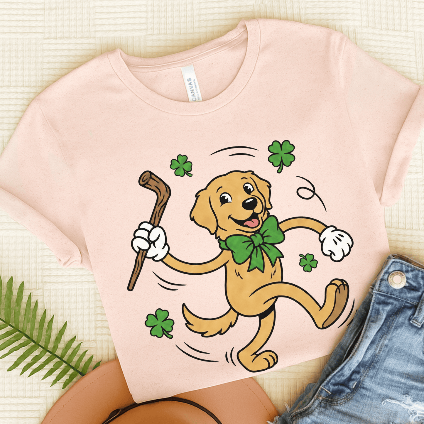 Golden Retriever Shamrock Unisex TShirt Soft Pink