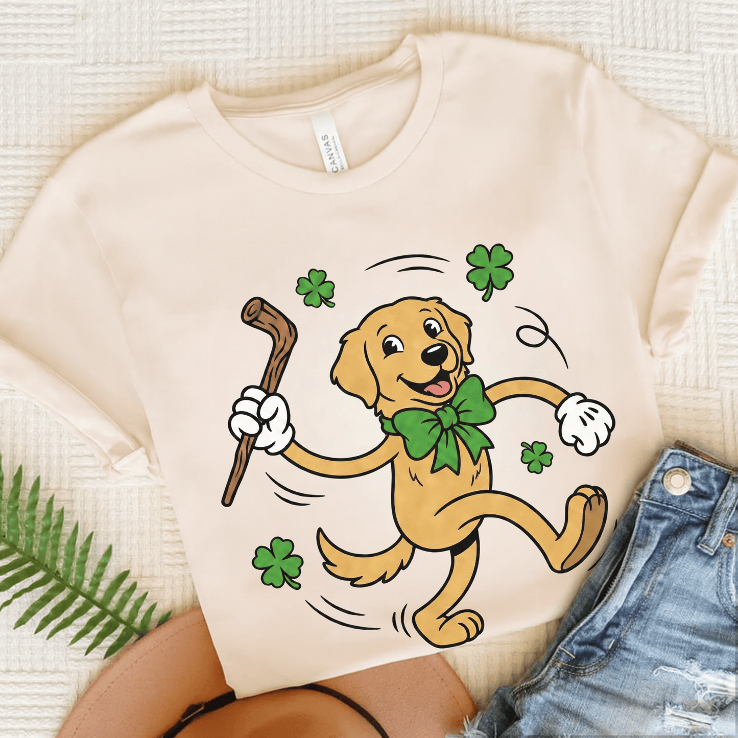 Golden Retriever Shamrock Unisex TShirt Natural