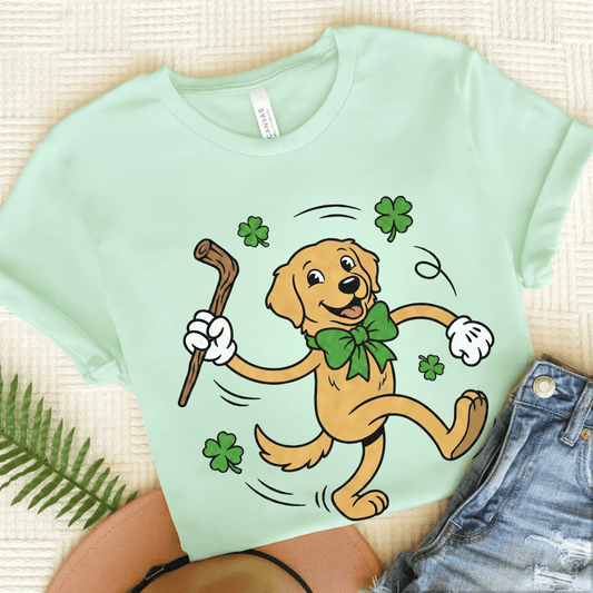Golden Retriever Shamrock Unisex TShirt Heather Mint