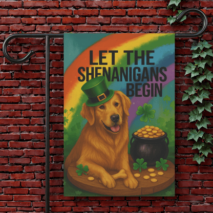 Golden Retriever Shenanigans Garden Flag 12'' × 18''
