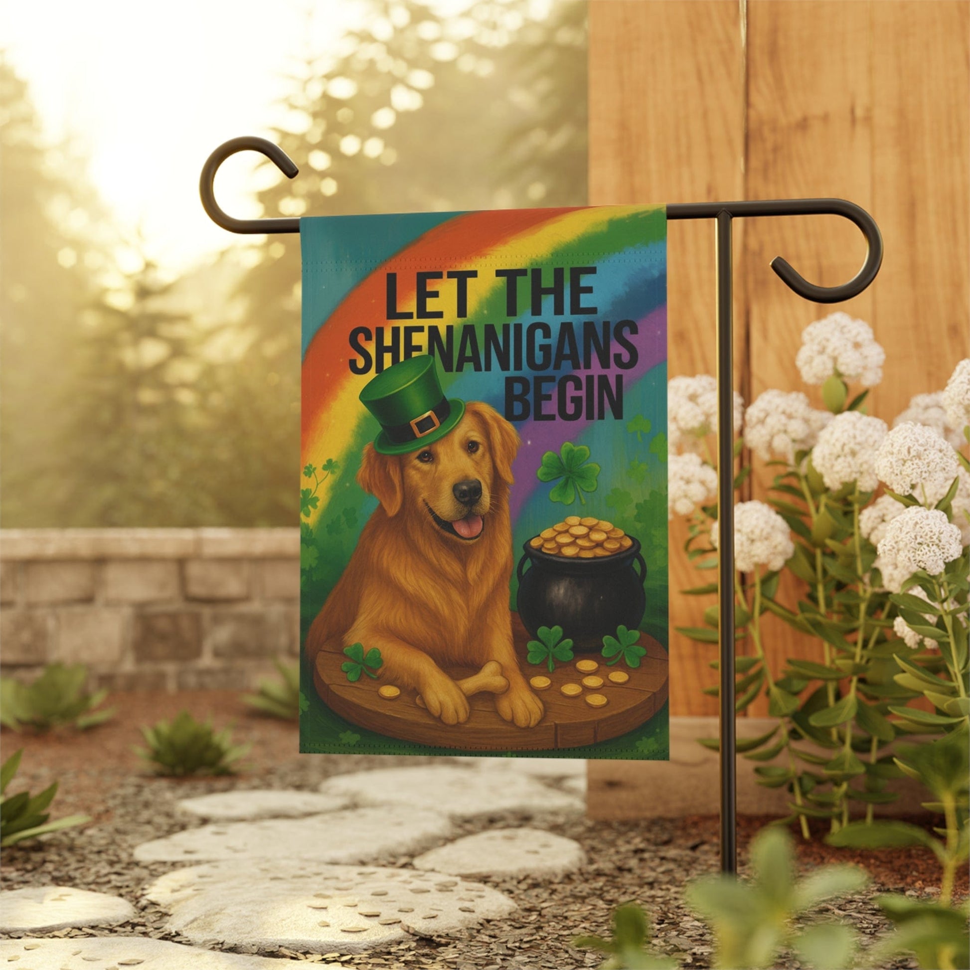 Golden Retriever Shenanigans Garden Flag