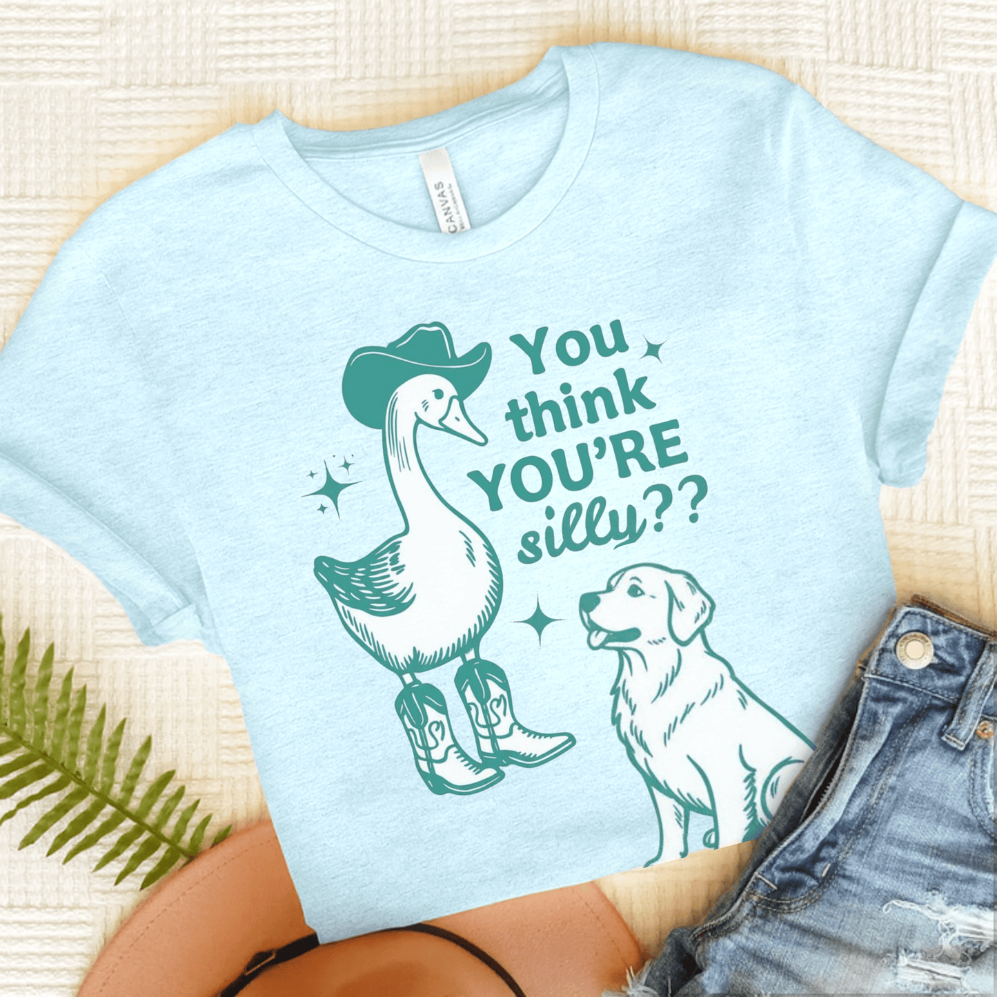 Golden Retriever Silly Goose Tshirt Heather Ice Blue