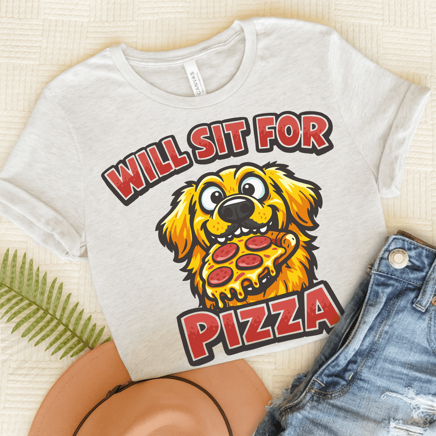 Golden Retriever Sit for Pizza Unisex Tshirt Ash