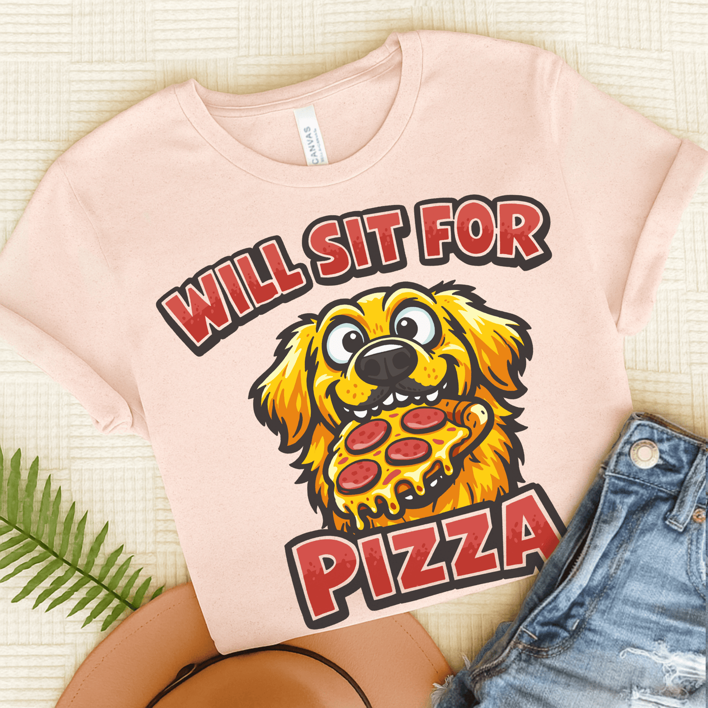 Golden Retriever Sit for Pizza Unisex Tshirt Soft Pink