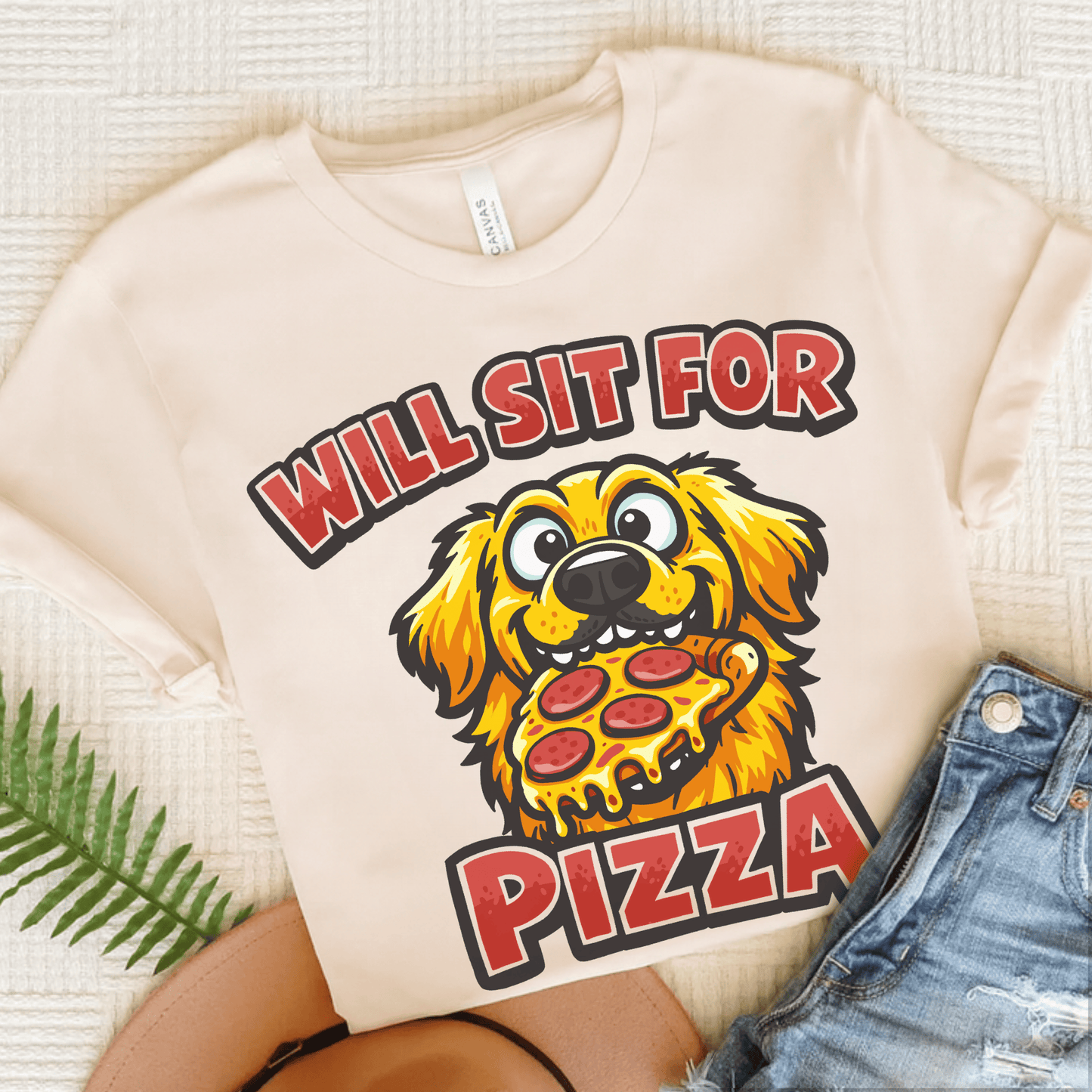 Golden Retriever Sit for Pizza Unisex Tshirt Natural