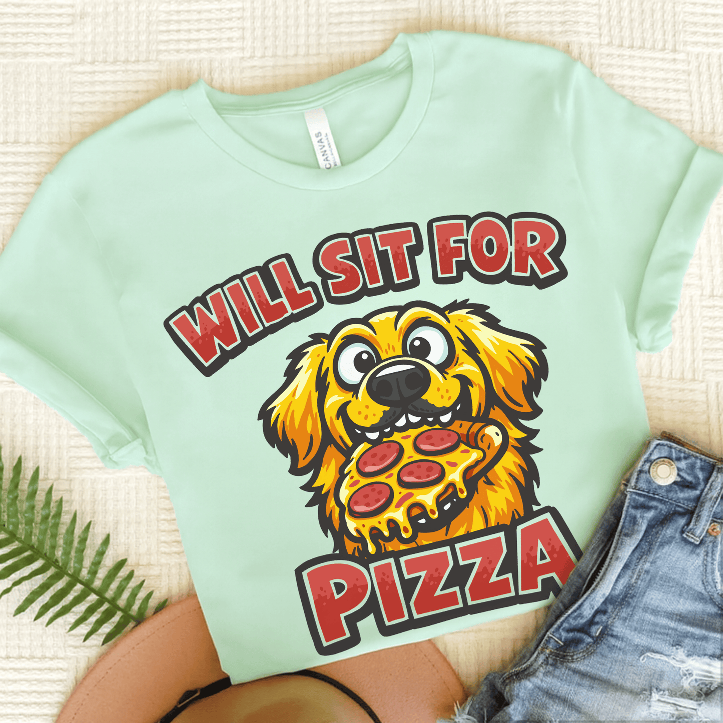 Golden Retriever Sit for Pizza Unisex Tshirt Heather Mint
