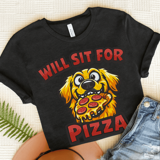Golden Retriever Sit for Pizza Unisex Tshirt Dark Grey Heather