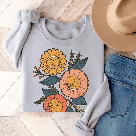 Golden Retriever Sleeping Flowers Unisex Sweatshirt Ash