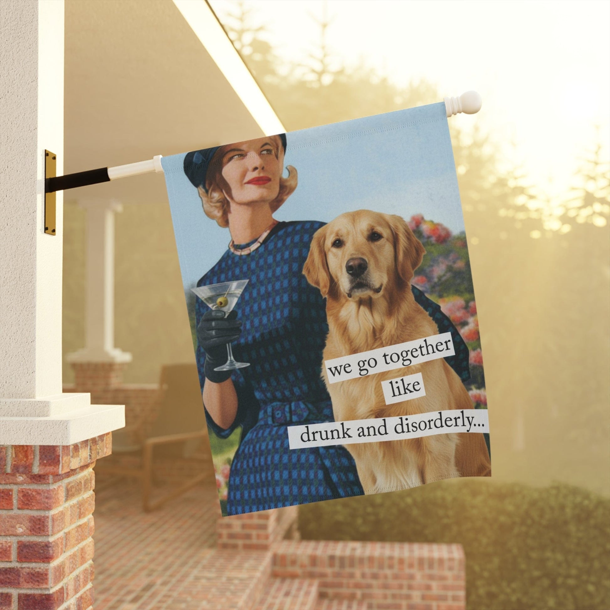 Golden Retriever Snarky Drinking Garden Flag
