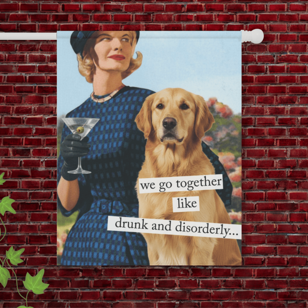Golden Retriever Snarky Drinking Garden Flag 24.5'' × 32''