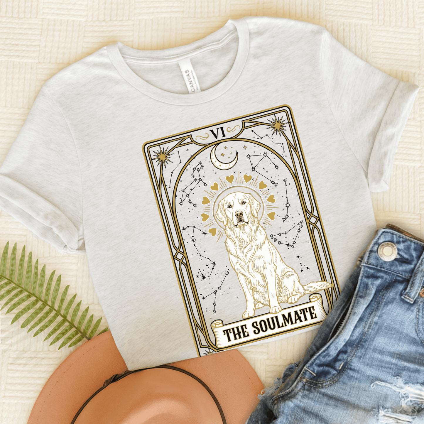 Golden Retriever Soulmate Tarot Unisex Tshirt Ash