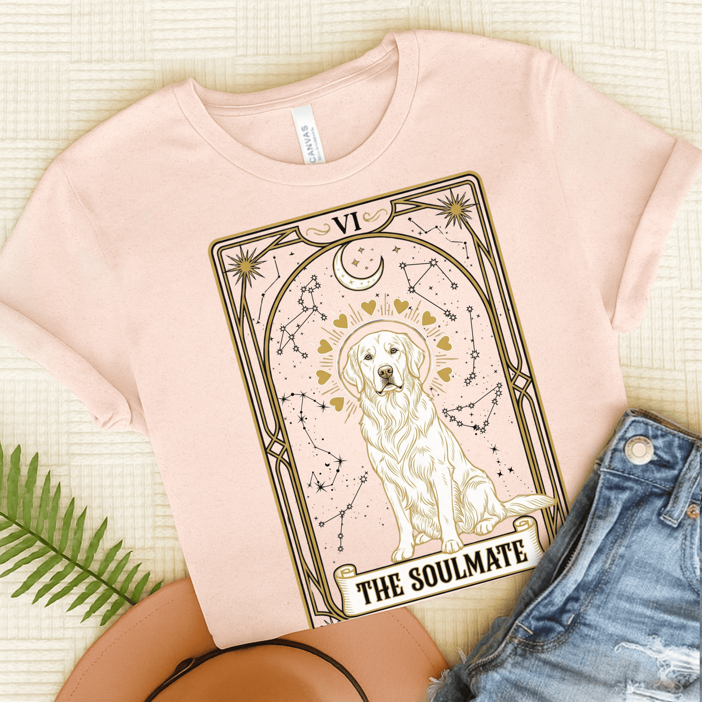 Golden Retriever Soulmate Tarot Unisex Tshirt Soft Pink