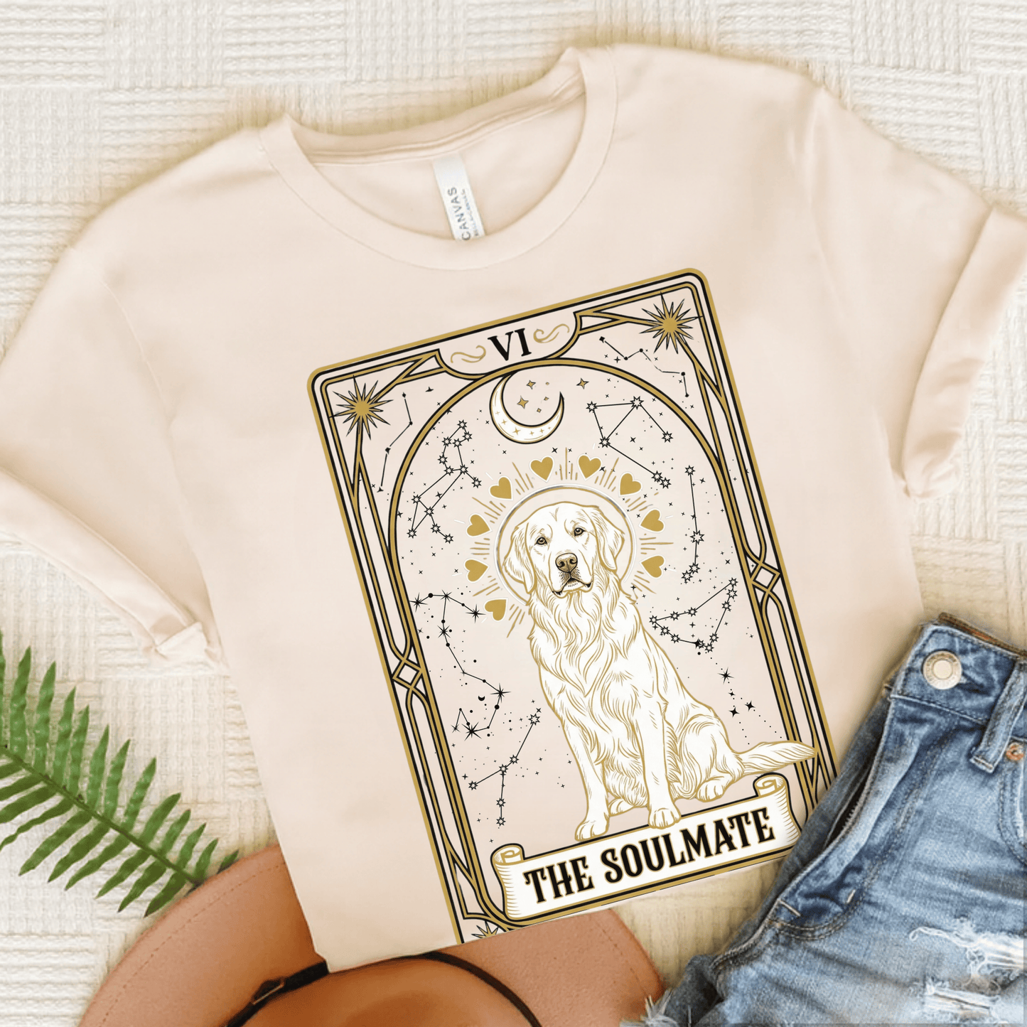 Golden Retriever Soulmate Tarot Unisex Tshirt Natural