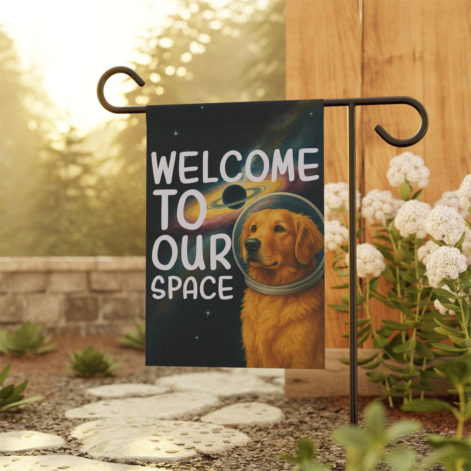 Golden Retriever Space Lover Garden Flag