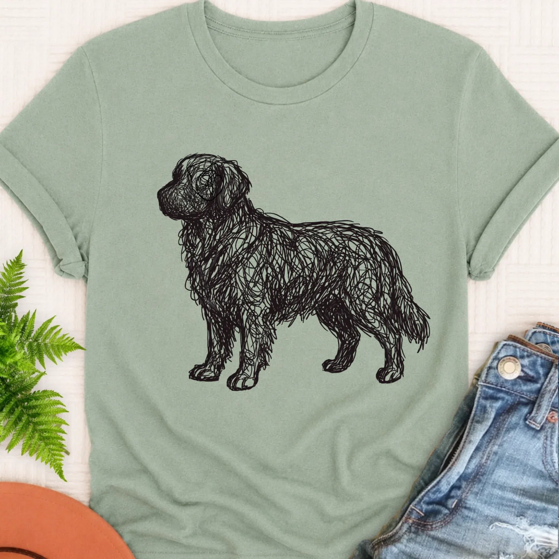 T-Shirt Bay / S Golden Retriever Squiggle Line Art Unisex Tshirt