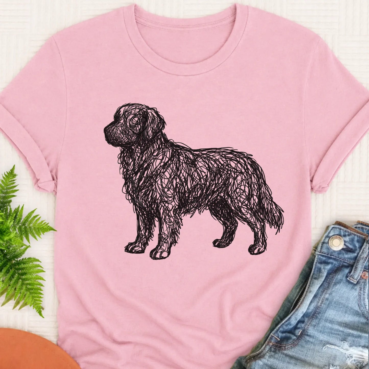 T-Shirt Blossom / S Golden Retriever Squiggle Line Art Unisex Tshirt