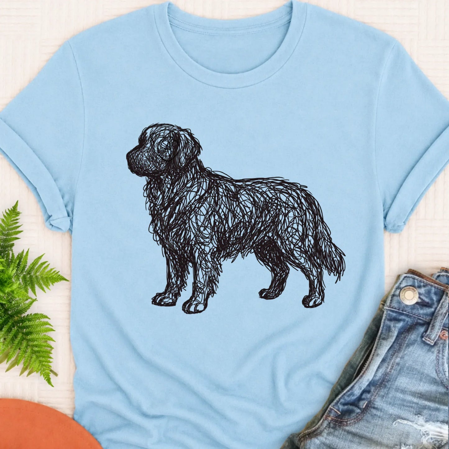 T-Shirt Chambray / S Golden Retriever Squiggle Line Art Unisex Tshirt