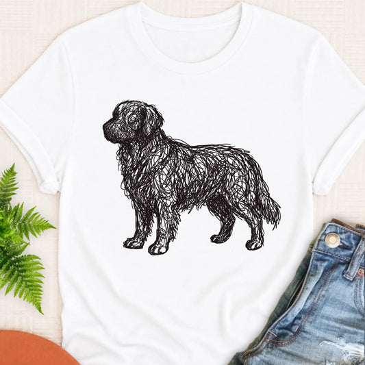 Golden Retriever Squiggle Line Art Unisex Tshirt White