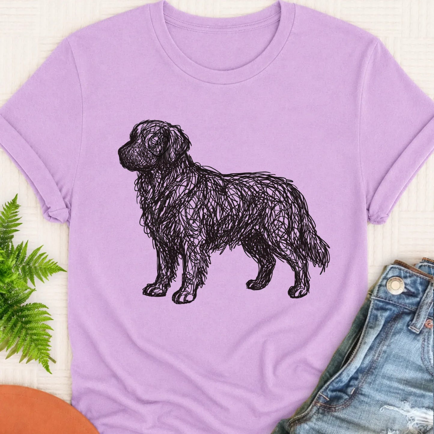 T-Shirt Orchid / S Golden Retriever Squiggle Line Art Unisex Tshirt