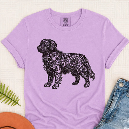 Golden Retriever Squiggle Line Art Unisex Tshirt Orchid
