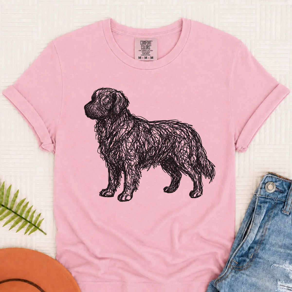 Golden Retriever Squiggle Line Art Unisex Tshirt Blossom