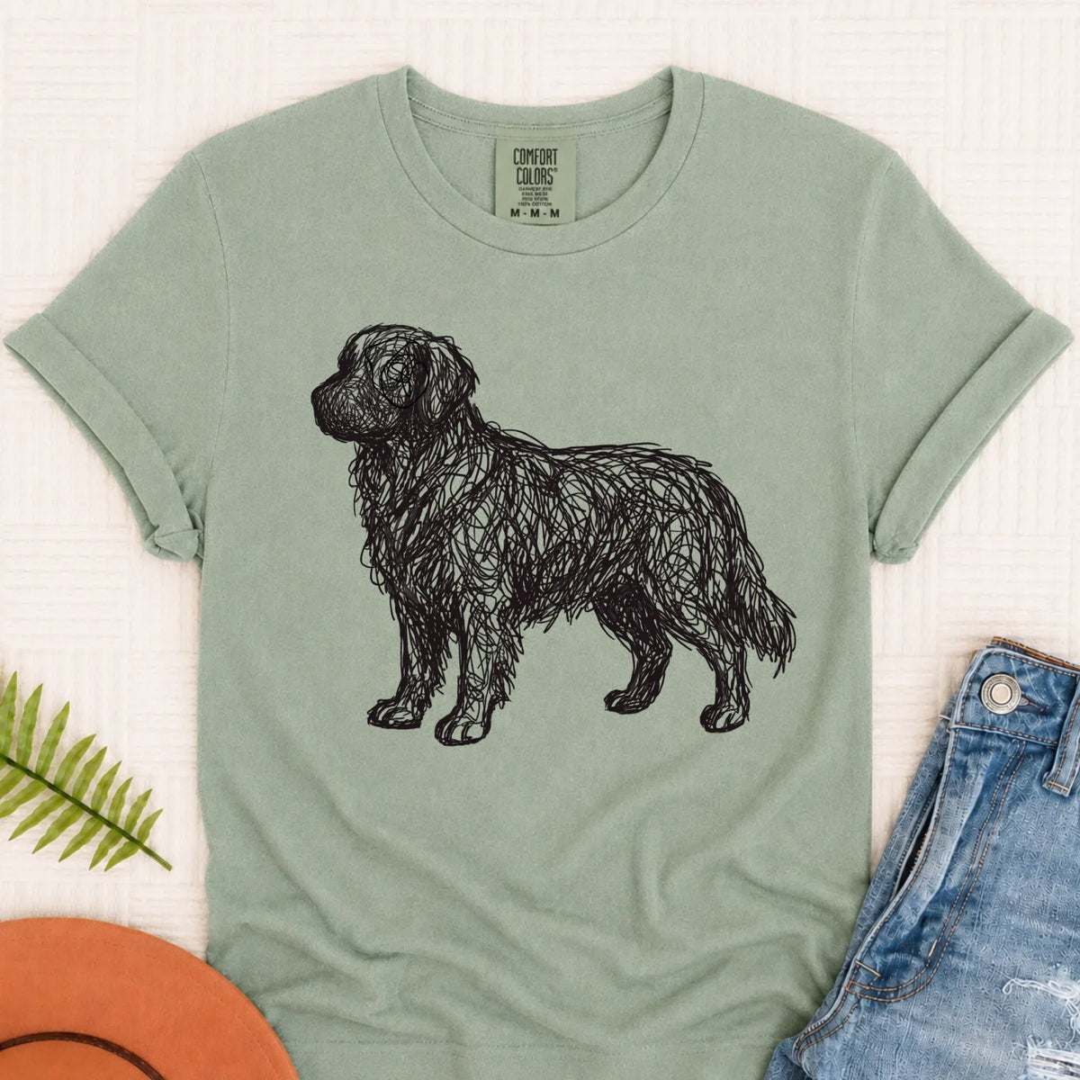 Golden Retriever Squiggle Line Art Unisex Tshirt Bay